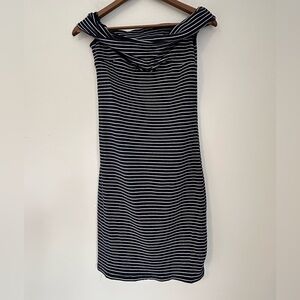 NWT Sugar & Cream Navy White Striped Off-Shoulder Ribbed Knit Dress Size M
